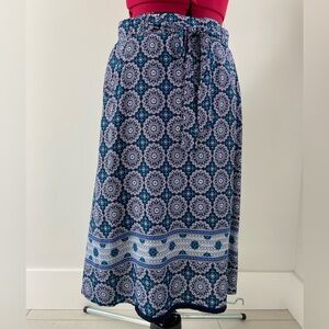 Luna Moon Blue Patterned Midi A-Line Skirt - Sz M